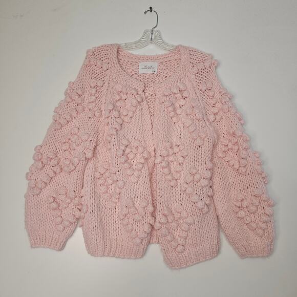 CHIC WISH Hand Made Pink Open Cardigan Pom Pom Heart Shape - Picture 3 of 10